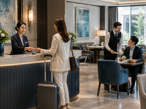 Hotel reception and restaurant service
