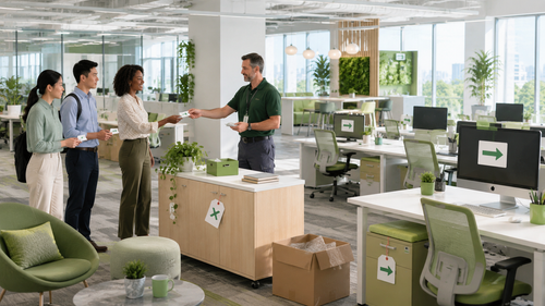 Employees waiting for temporary access cards after a workspace move.