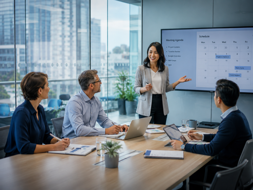 Colleagues communicating during an office meeting