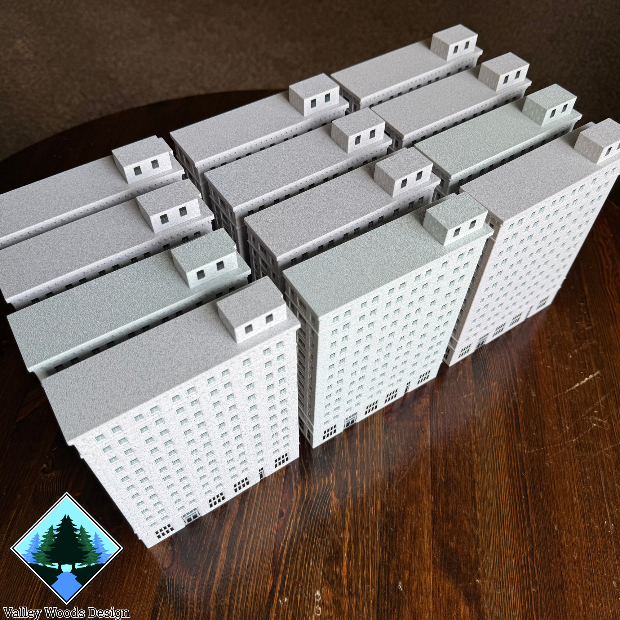 Batch of custom 3D printed Breese Tower models ready for finishing