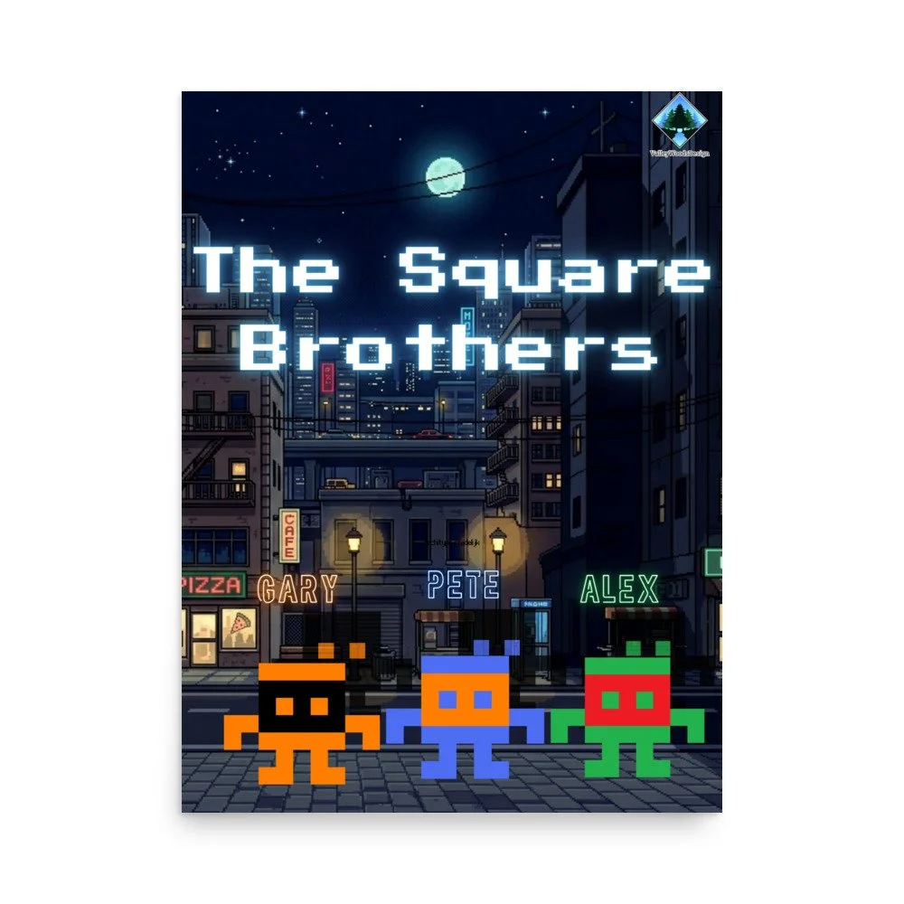 The Square Brothers Poster | Retro City Pixel Character Wall Art
