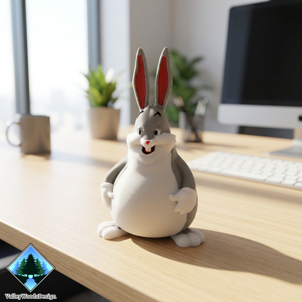 Close up of Big Chungus desk decor showing detailed 3D printed layers