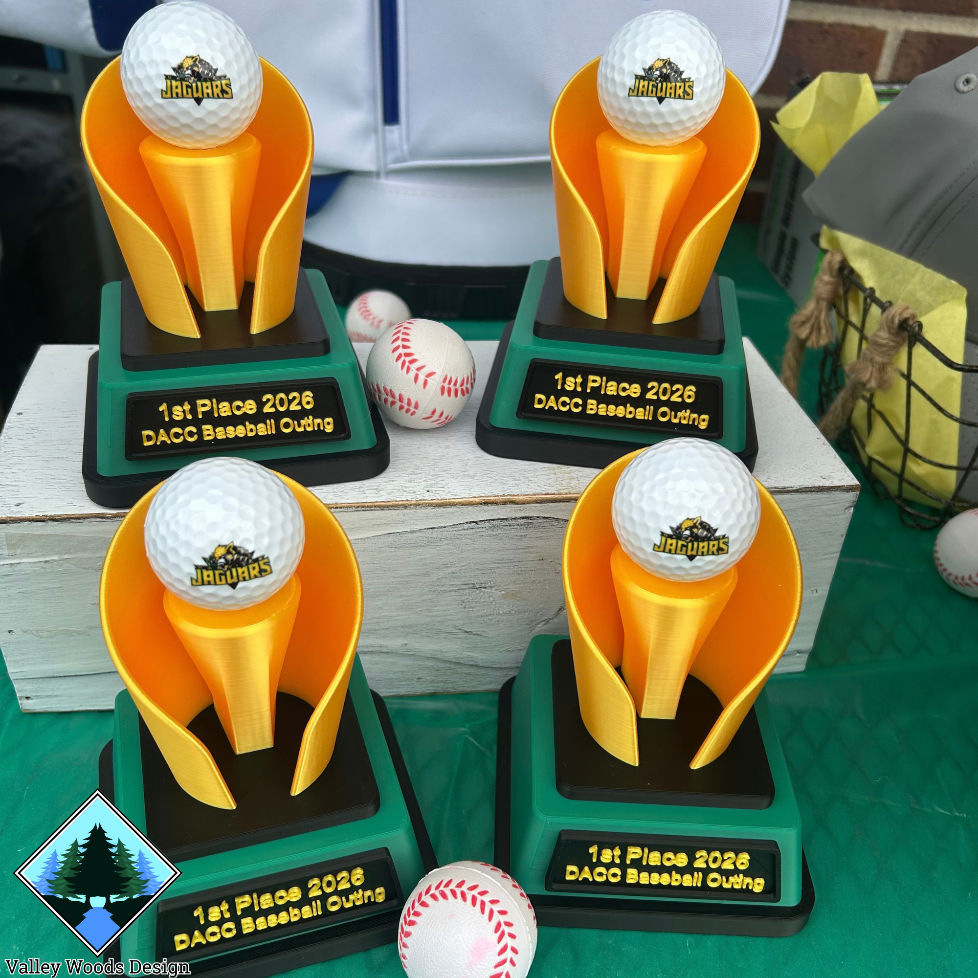 Custom first place golf trophies created for the 2026 DACC Baseball Golf Outing