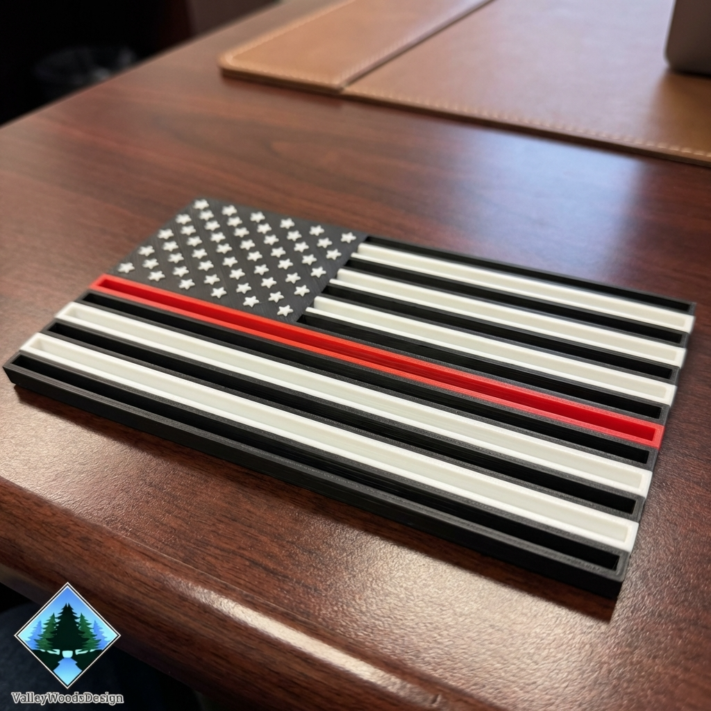Thin Blue Line Flag Challenge Coin Holder Desk Display