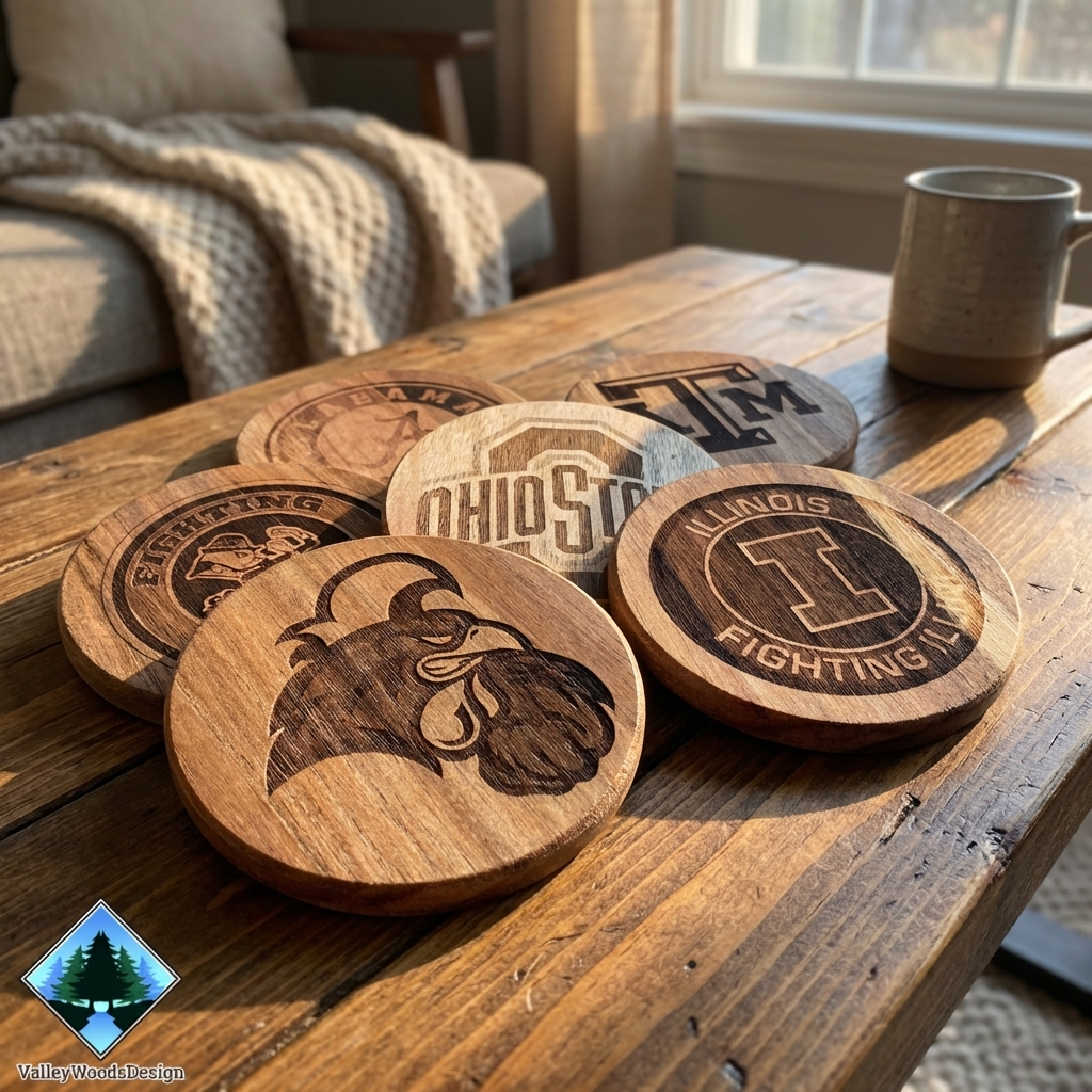 Custom Engraved NCAA Acacia Wood Coaster – Personalized Fan Gift