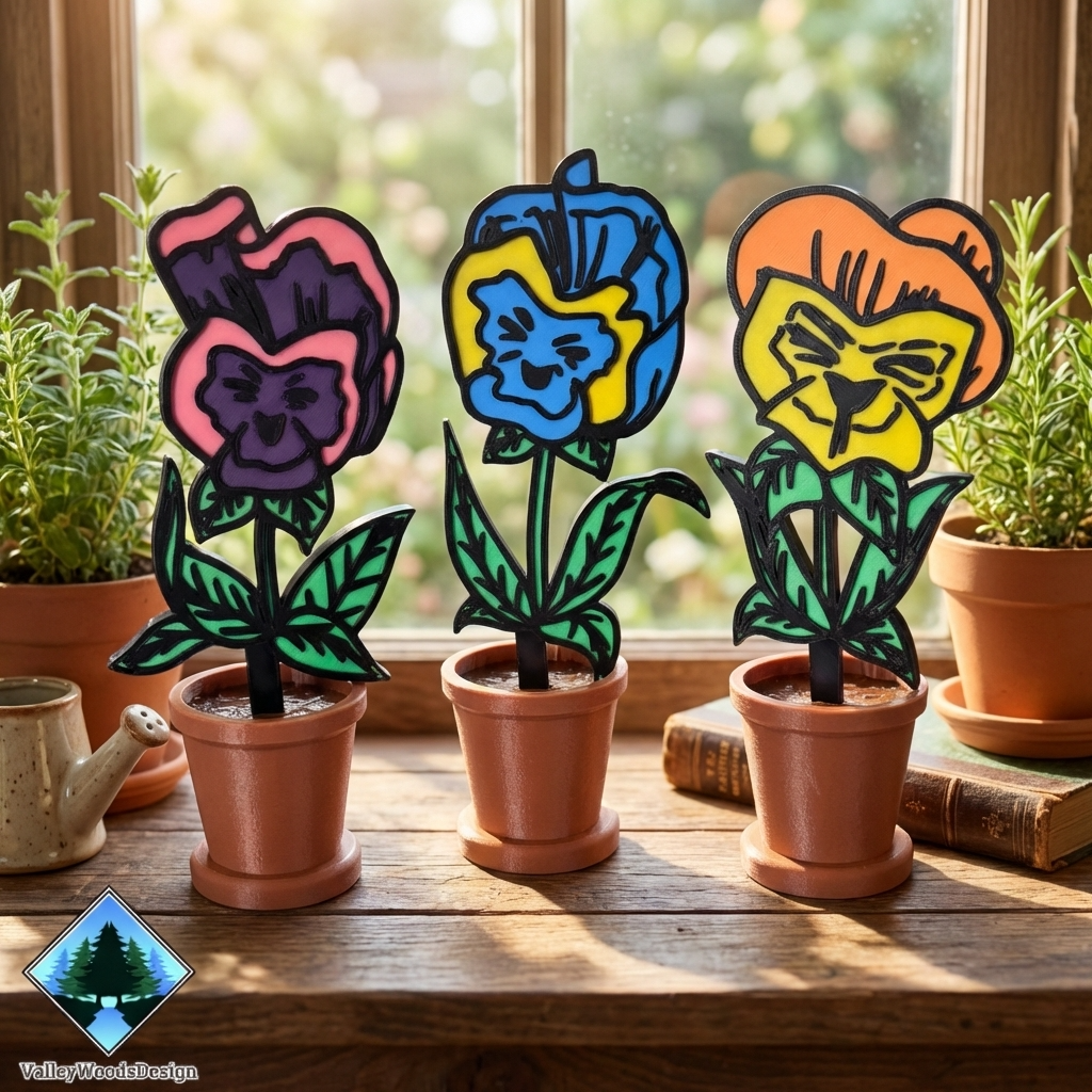 Alice in Wonderland Inspired Pansies Desk Decoration