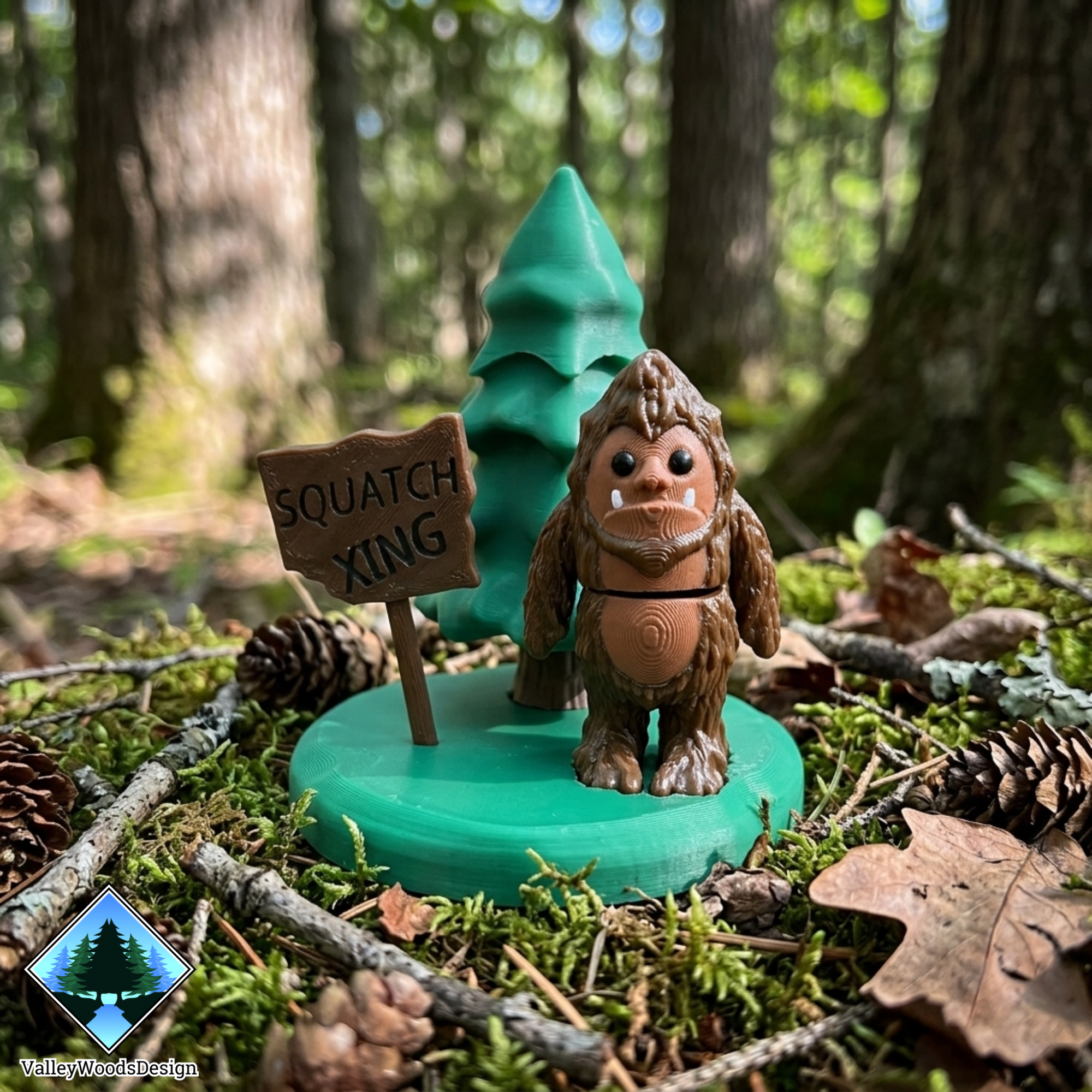 Bigfoot 3D print in forest. Valley Woods Design