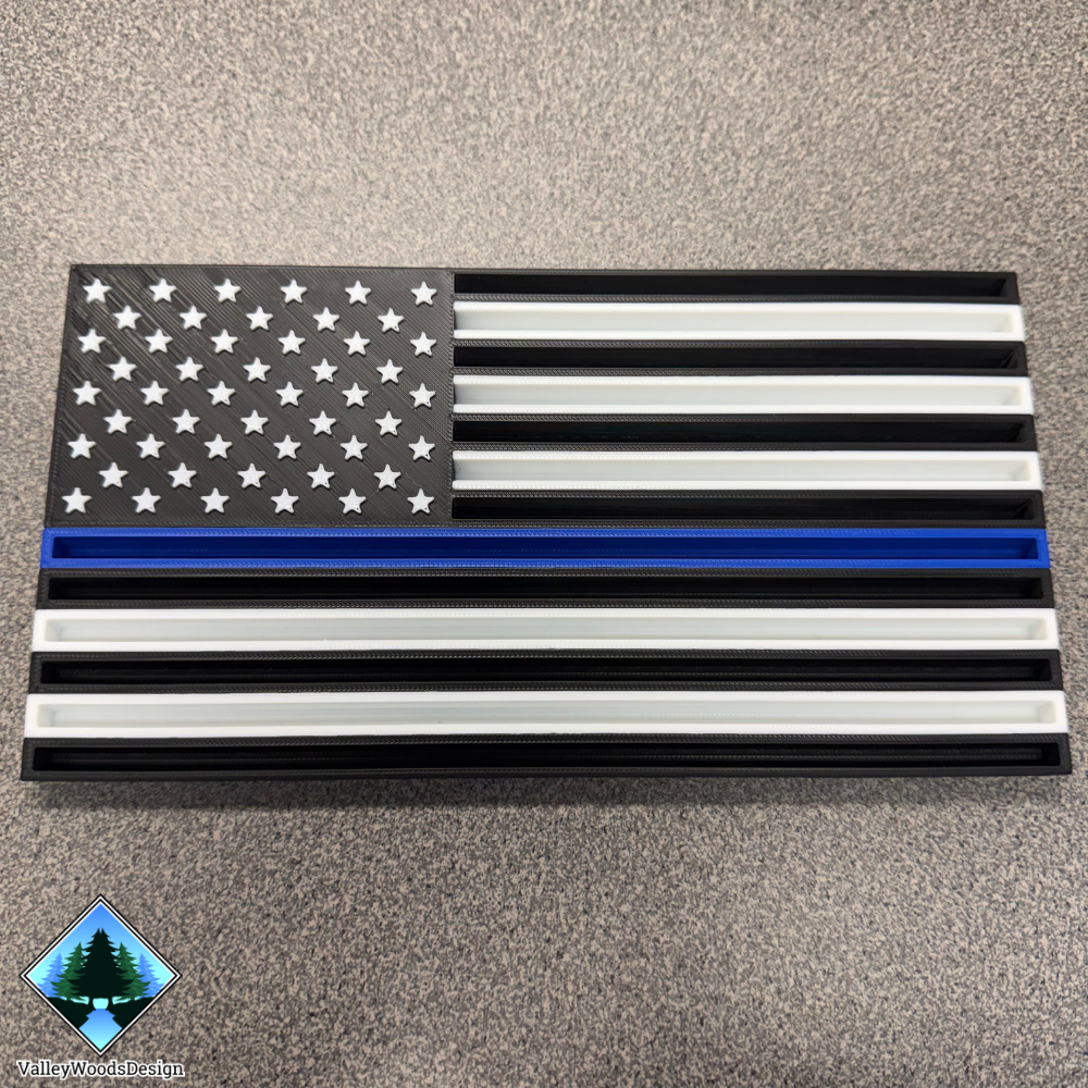 Thin Blue Line Flag Challenge Coin Holder Desk Display