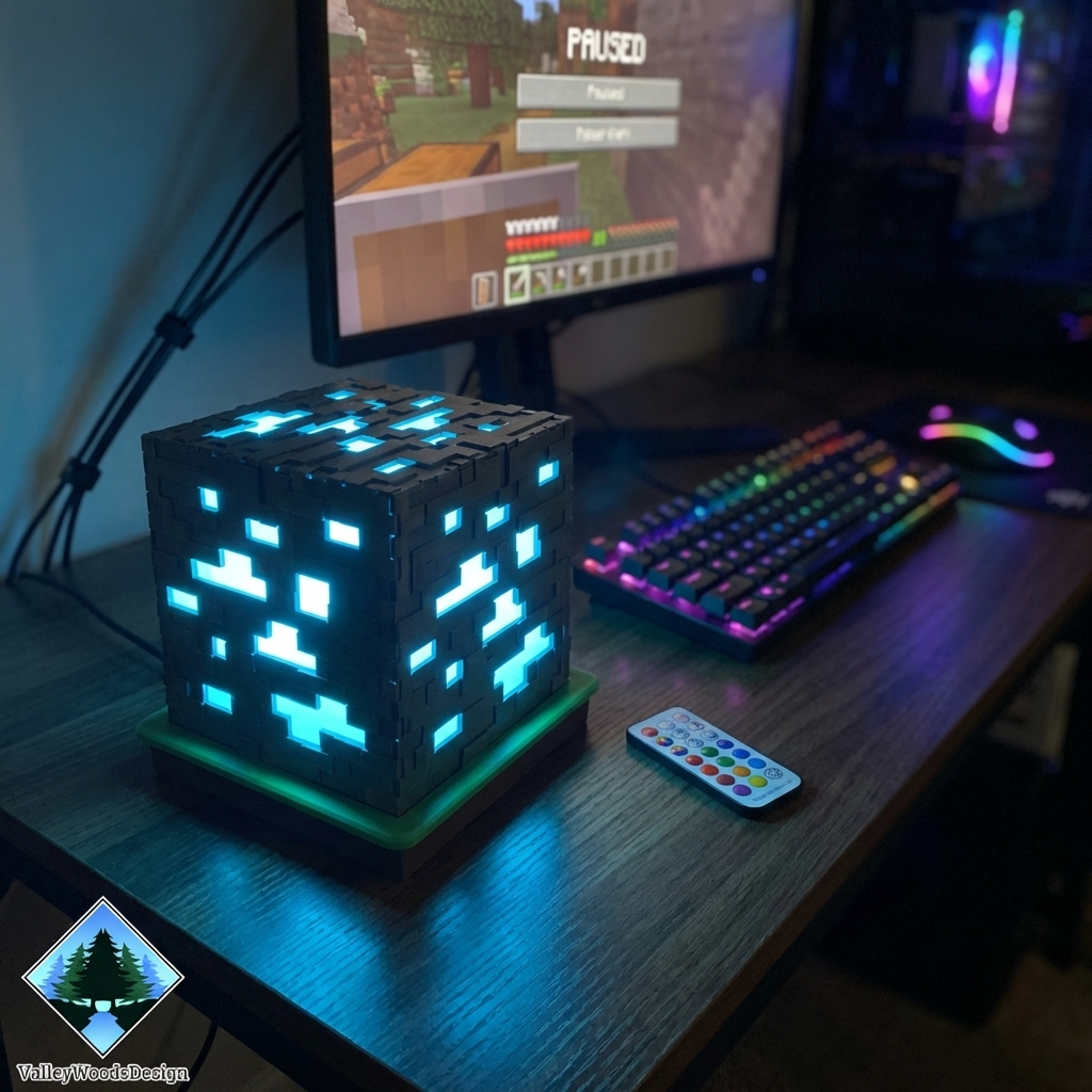 Color-Changing Ore Block Light – 7x7 Plug-In Display Cube with Remote