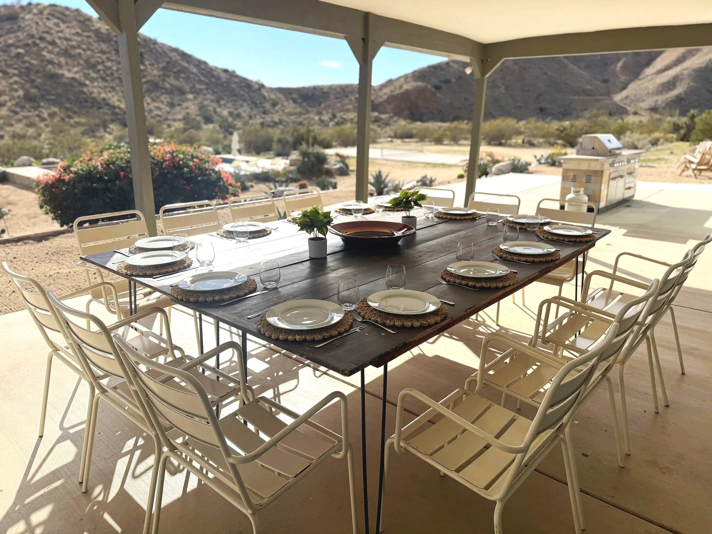 Outdoor wood table and chairs