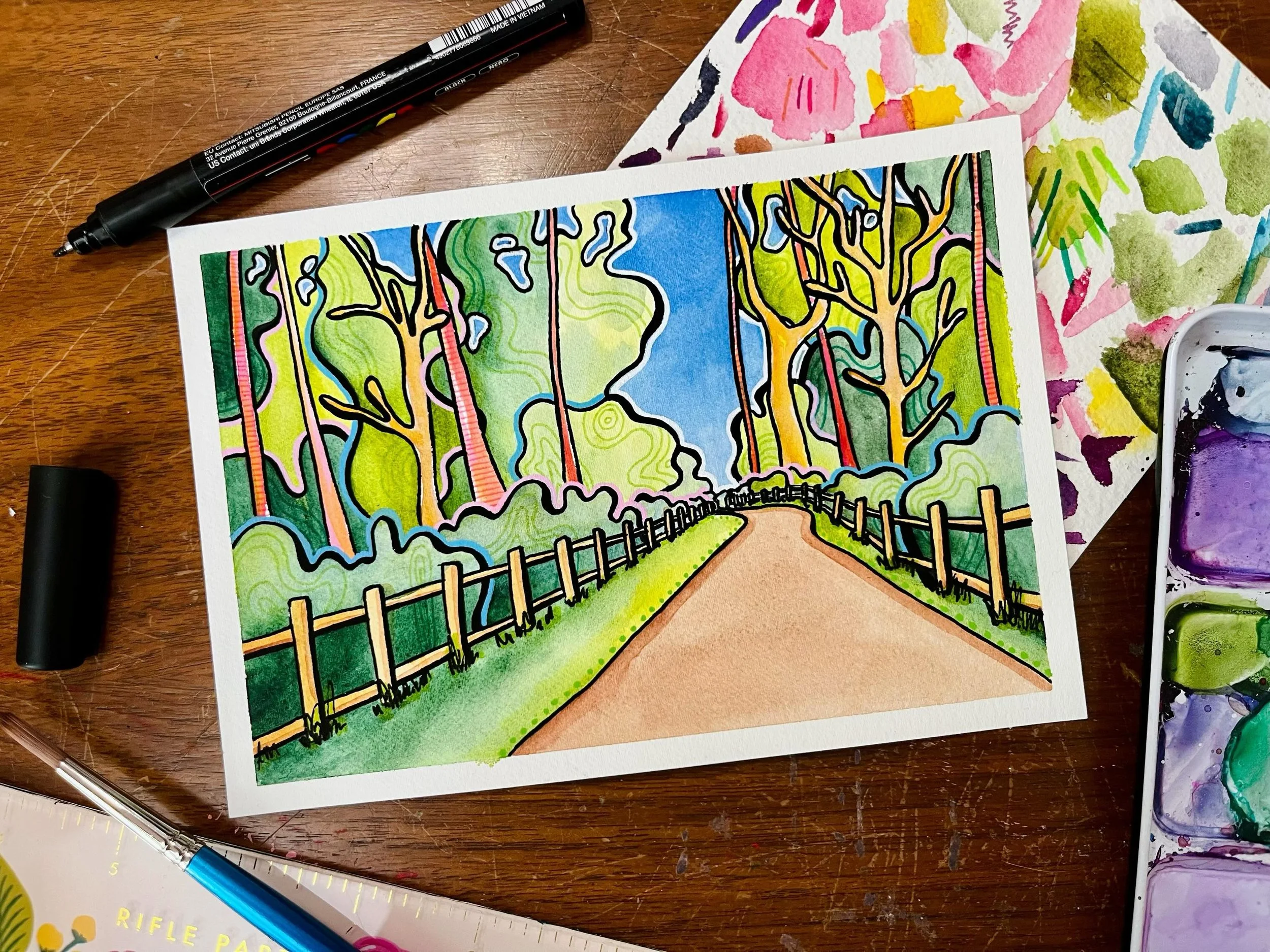 let&rsquo;s go this way
&bull;&bull;&bull;
Little painting I did a few months ago :) it started with a photo I took last year at Spring Valley because I liked the composition. I painted from the photo and then thought I&rsquo;d recreate it in my usua
