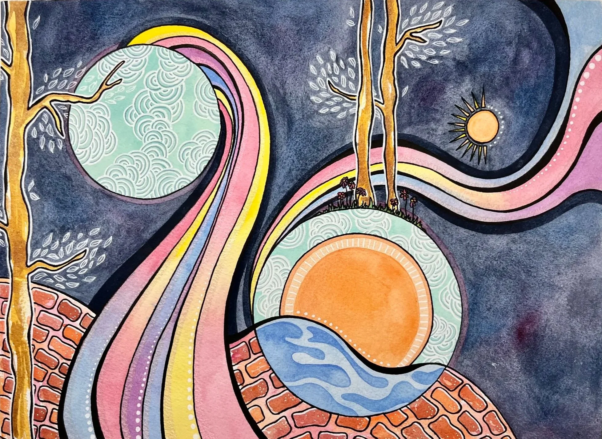 Wandering Through Time • watercolor & pen • 9"x12" • 2026