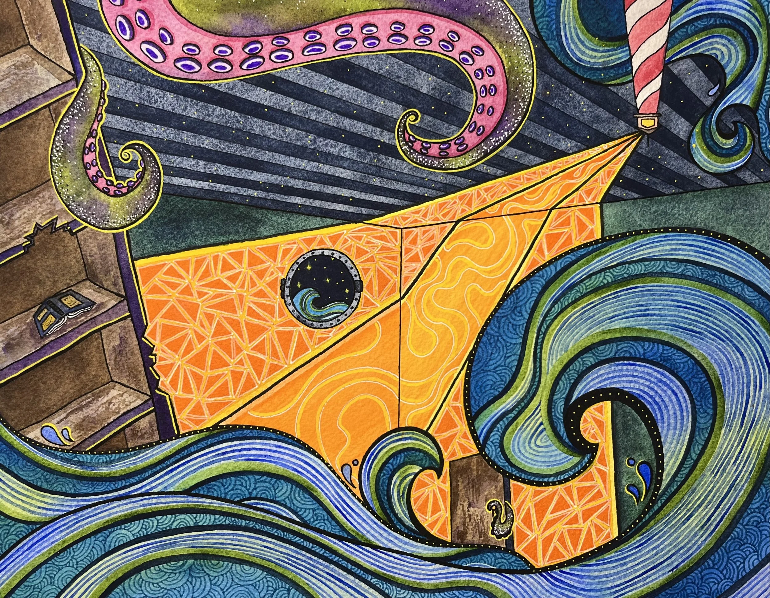 Ocean Over Us • watercolor & pen • 11"x14" •2026