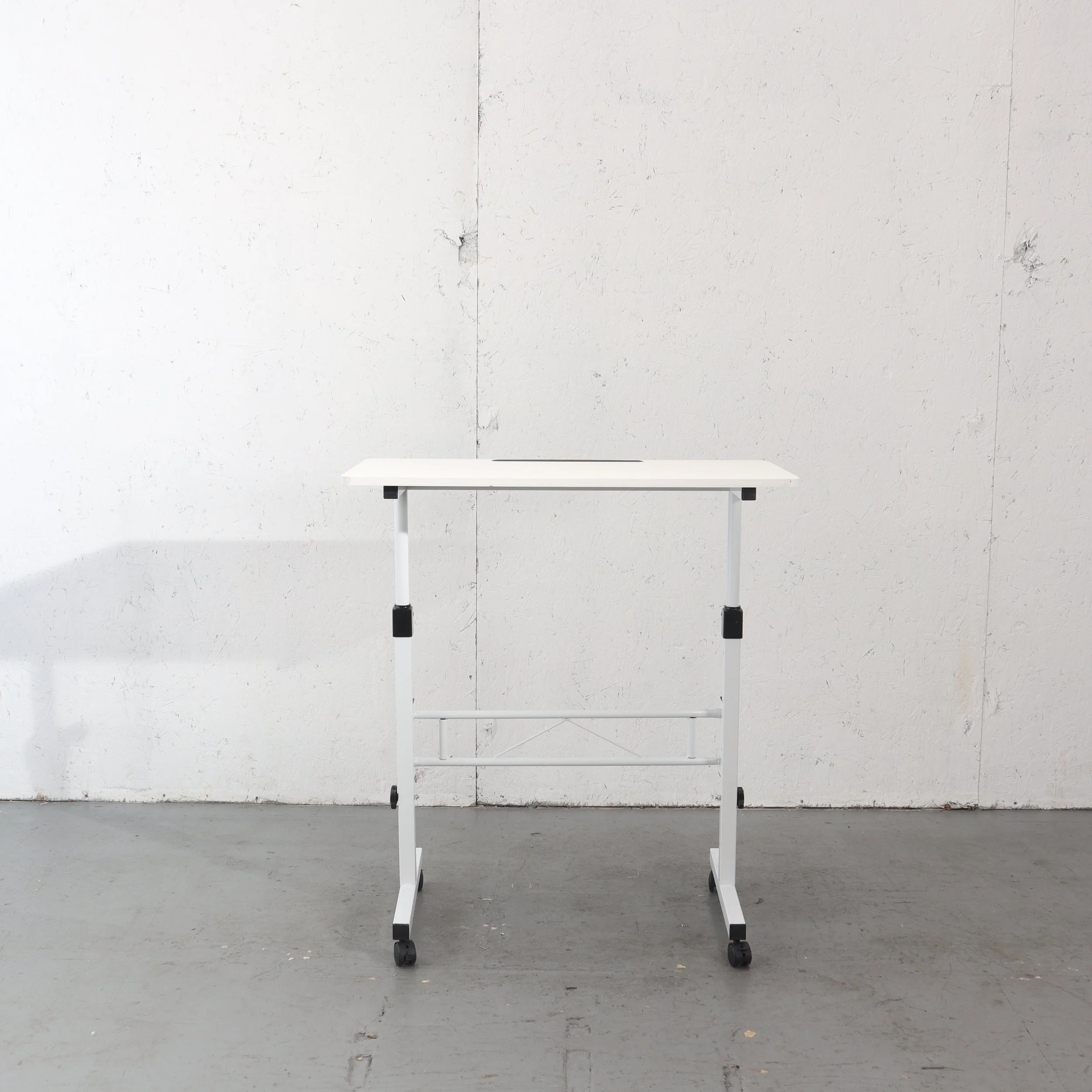 White Standing Side Table with Wheels