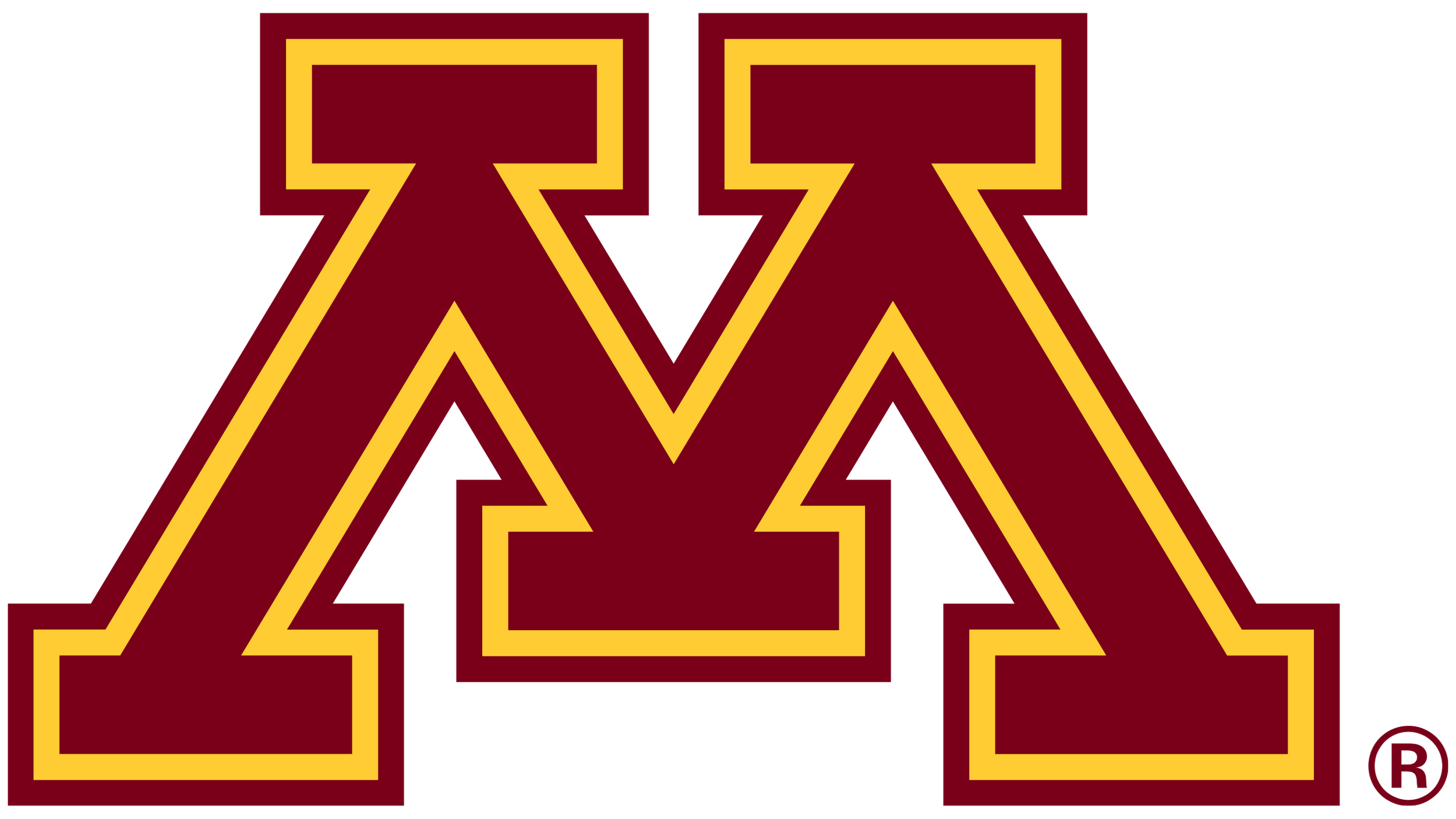 University of Minnesota logo, large maroon "M" outlined in gold.