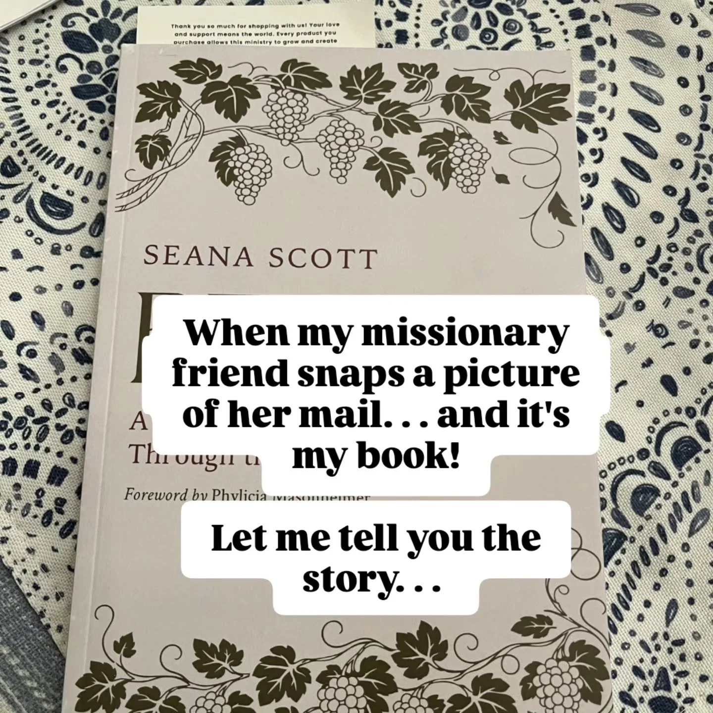 20 years ago a friend and I served on a church staff together and we were very close friends. . . she was in my wedding... 

And all those years ago I told her it was my dream to write books about the Lord.

She lives far, far, away now as a missiona