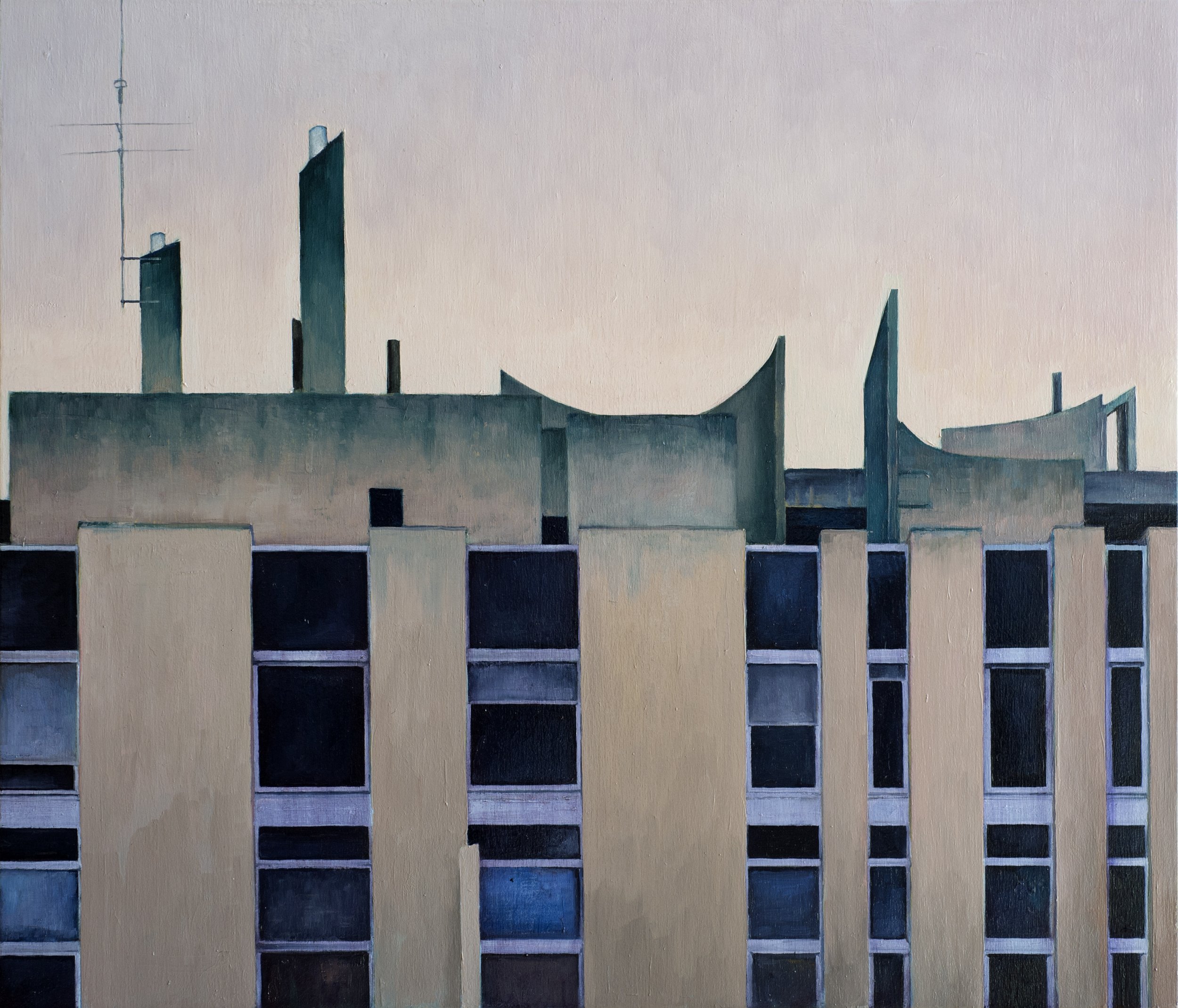 Dijon rooftop, France 2018, oil on board, 61 x 53 cm. Private collection