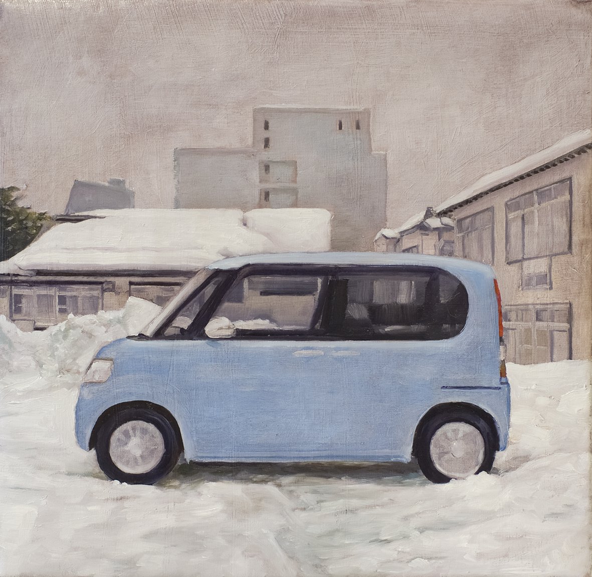 Carspace, Yudanaka, Japan 2016, oil on hardcover book, 22 x 22 cm. Private collection