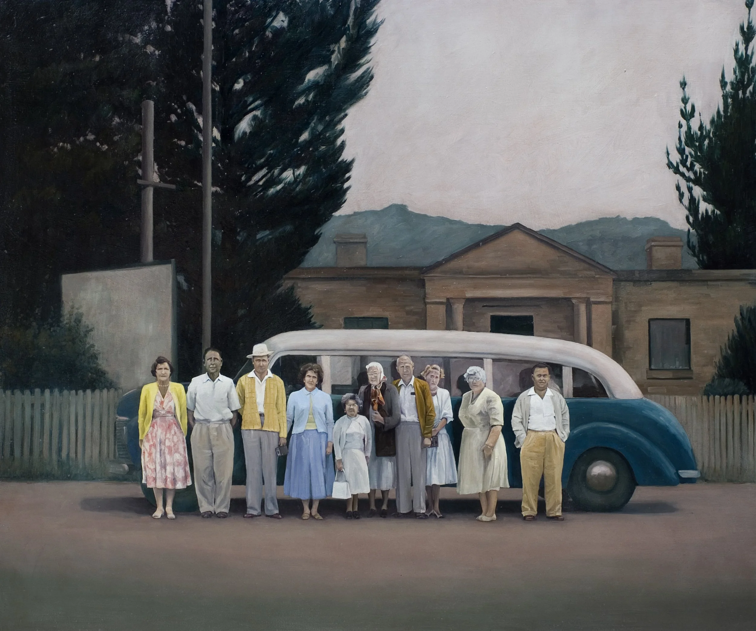 Hartley bus tours 2010, oil on canvas, 140 x 118 cm. Collection Goulburn Regional Gallery NSW