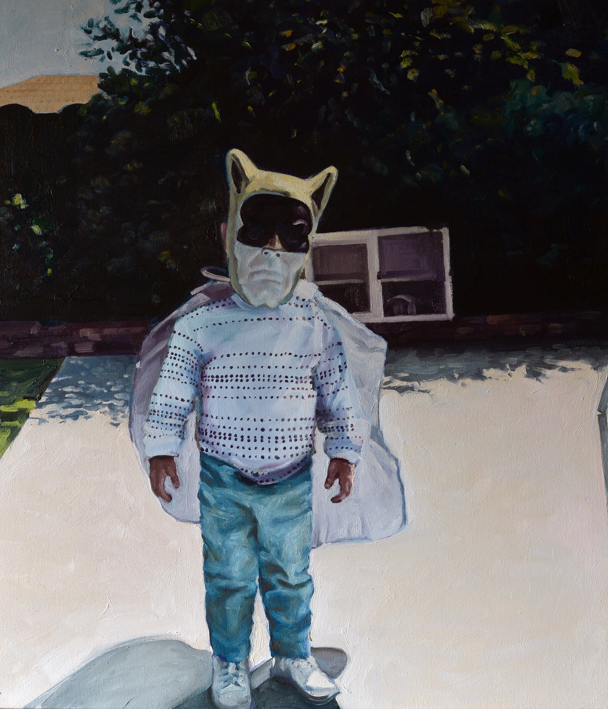 Backyard vigilante 2021, oil on canvas, 76 x 65 cm. Private collection