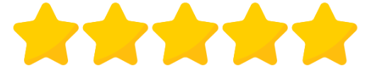 Five yellow stars in a row, symbolizing a five-star rating.