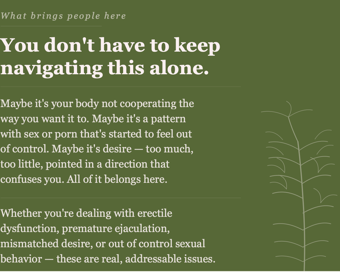 Demir Crone sex therapy Portland Oregon erectile dysfunction, premature ejaculation, mismatched desire, porn addiction, sex addiction