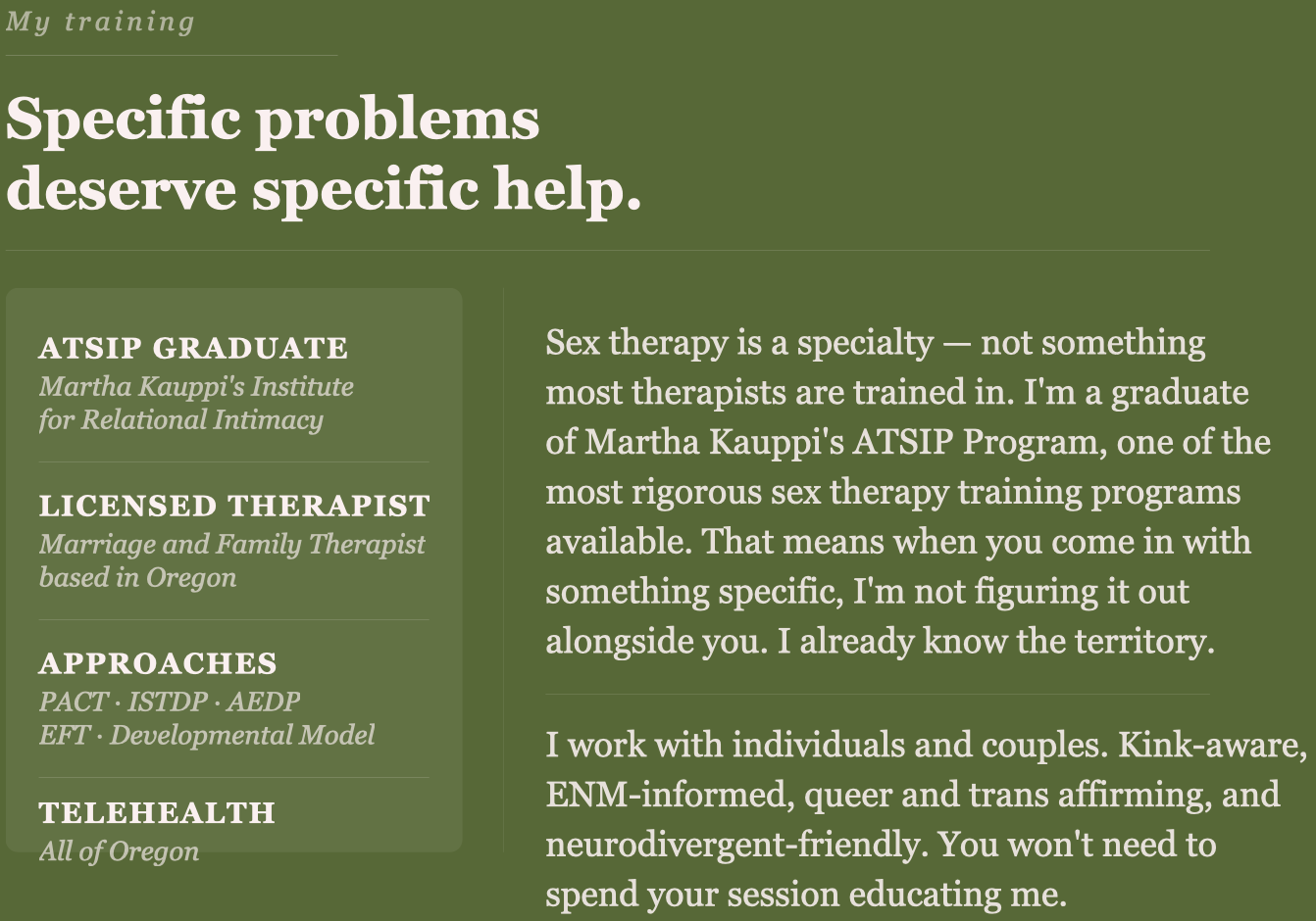 Demir Crone sex therapy Portland Oregon