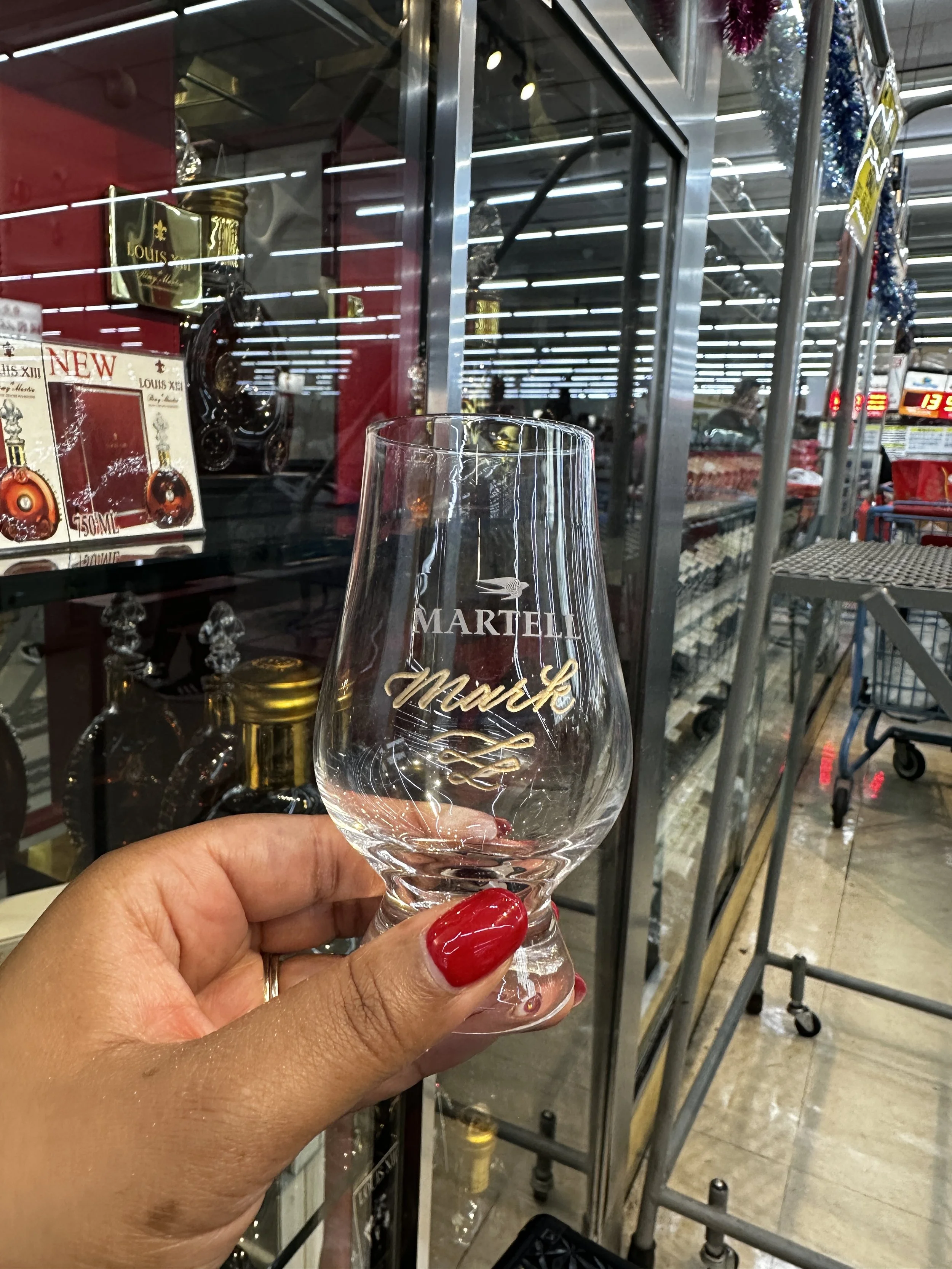 Engraved Martell glassware.