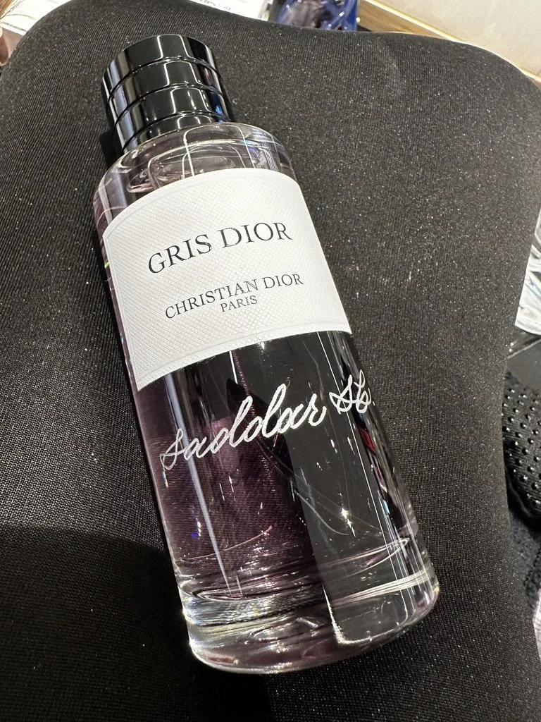 Engraved "Gris Dior" perfume bottle.