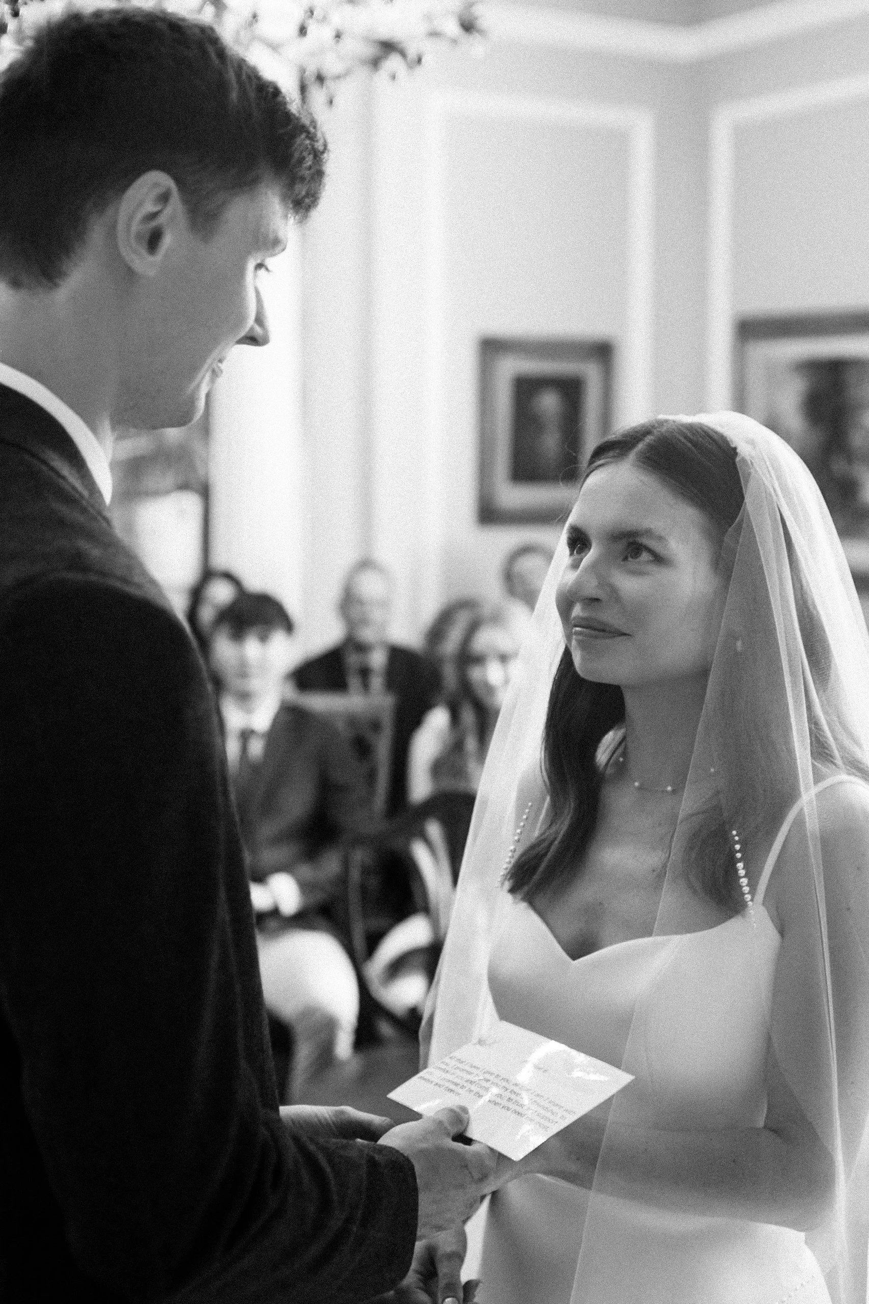 Couple exchange vows during their wedding ceremony.