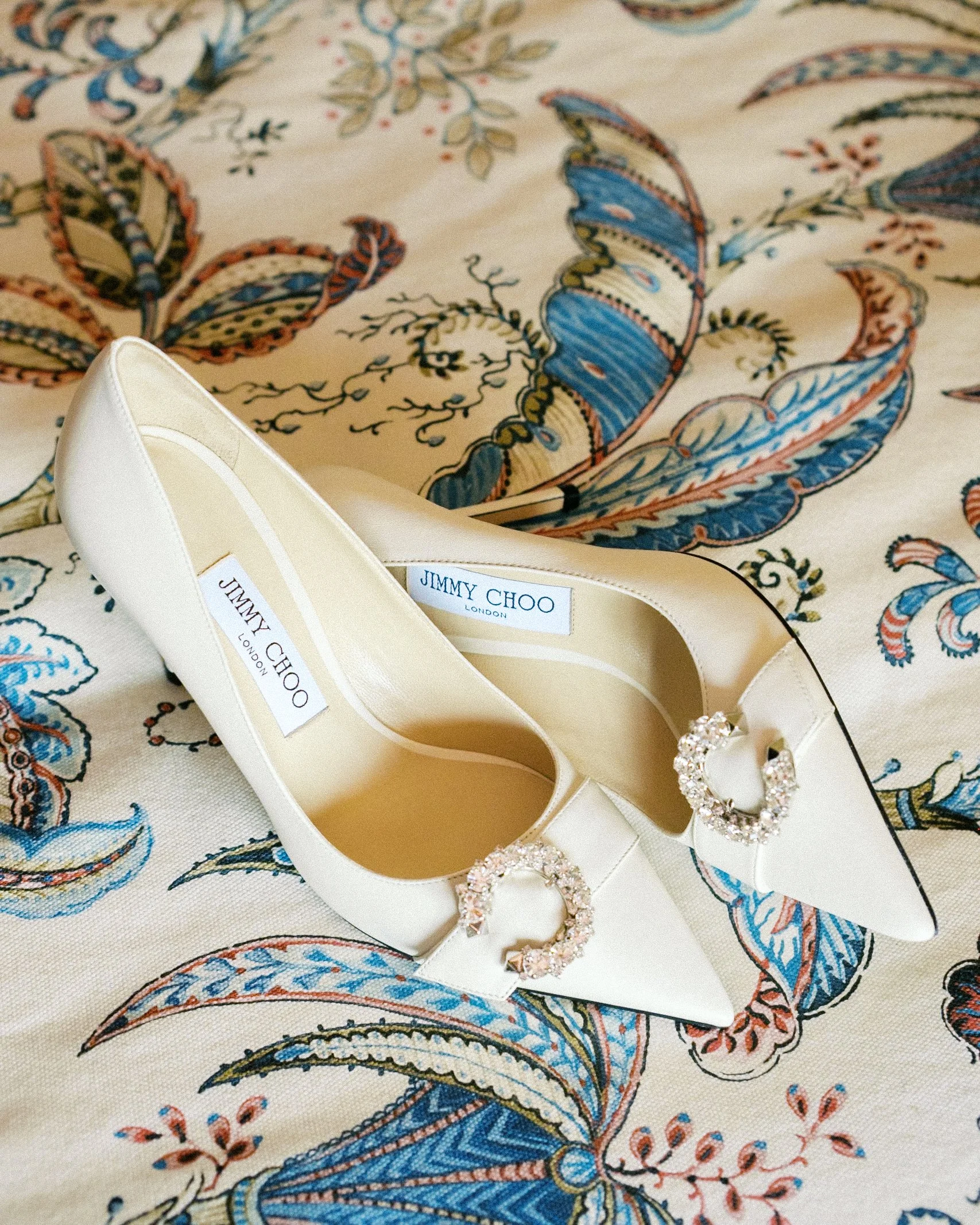 White Jimmy Choo wedding bridal shoes.