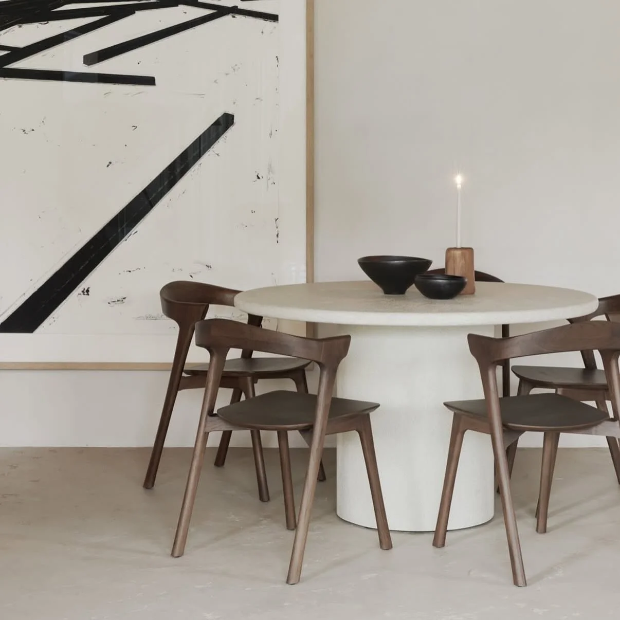 The Elements dining table paired with the Bok chair by Ethnicraft - creating a mood that shifts effortlessly from day to night.