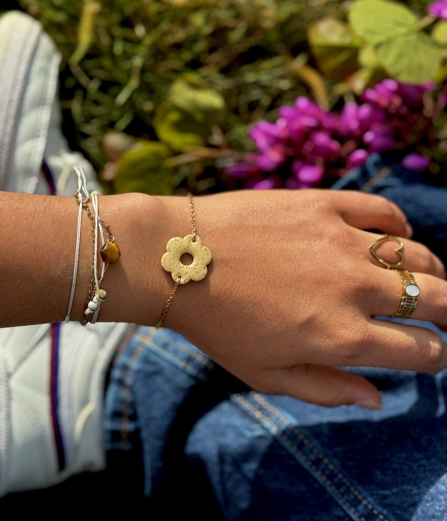 Bracelet Dalia beige pailleté d'or