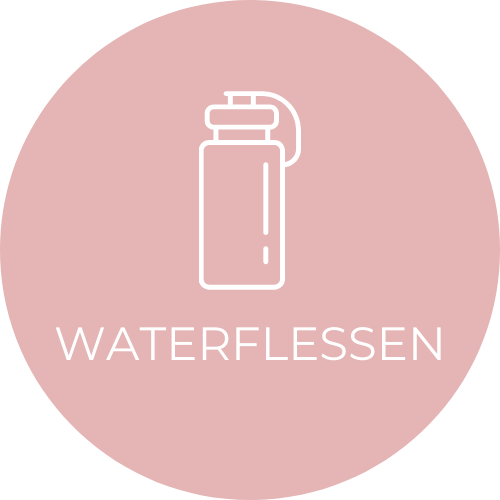 Illustratie van een waterfles met de tekst 'Waterflesjes'