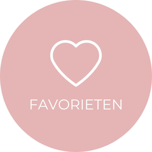Roze cirkel met wit hart en de tekst 'Favorieten' eronder.