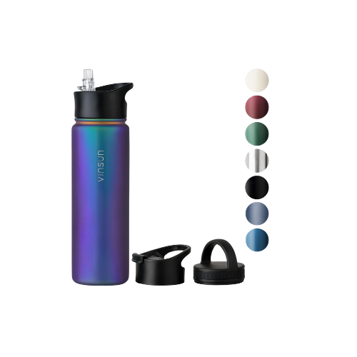 Draadloze waterfles met uitschuifbare slang en zes kleuren opties voor drinkmondstuk.