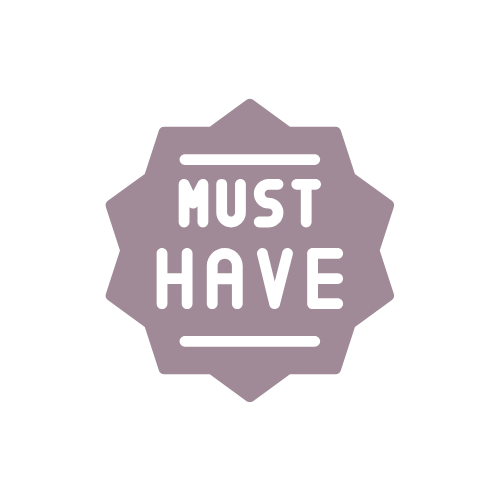 Een badge met de tekst 'Must Have' in een lila stervorm