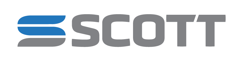 The logo of Scott, featuring a stylized blue and gray emblem and the company name in bold gray letters.