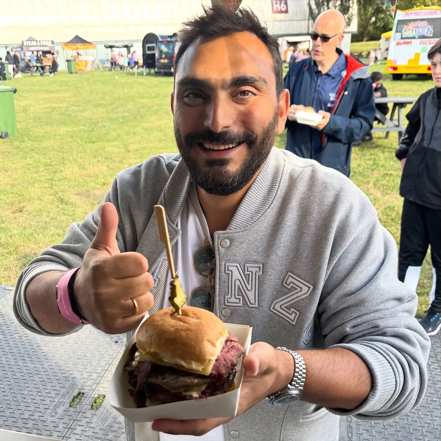 Very satisfied customer with a monster double Reuben burger @barnetfoodfestival today! #burgerporn #barnetfoodfestival