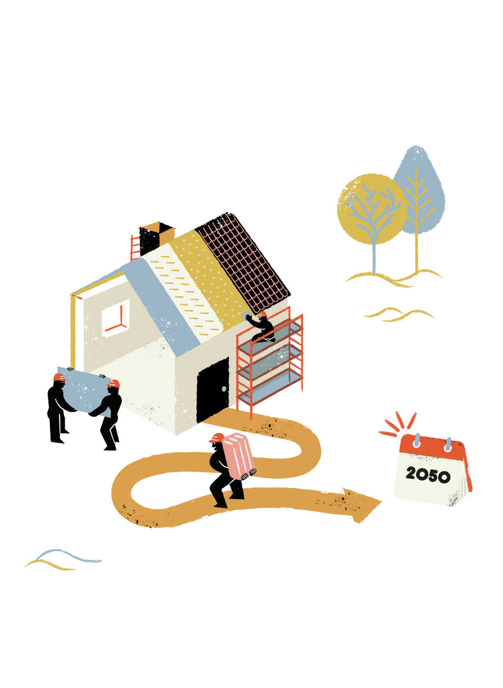 Infographic timeline illustrating energy renovation goals toward 2050.
