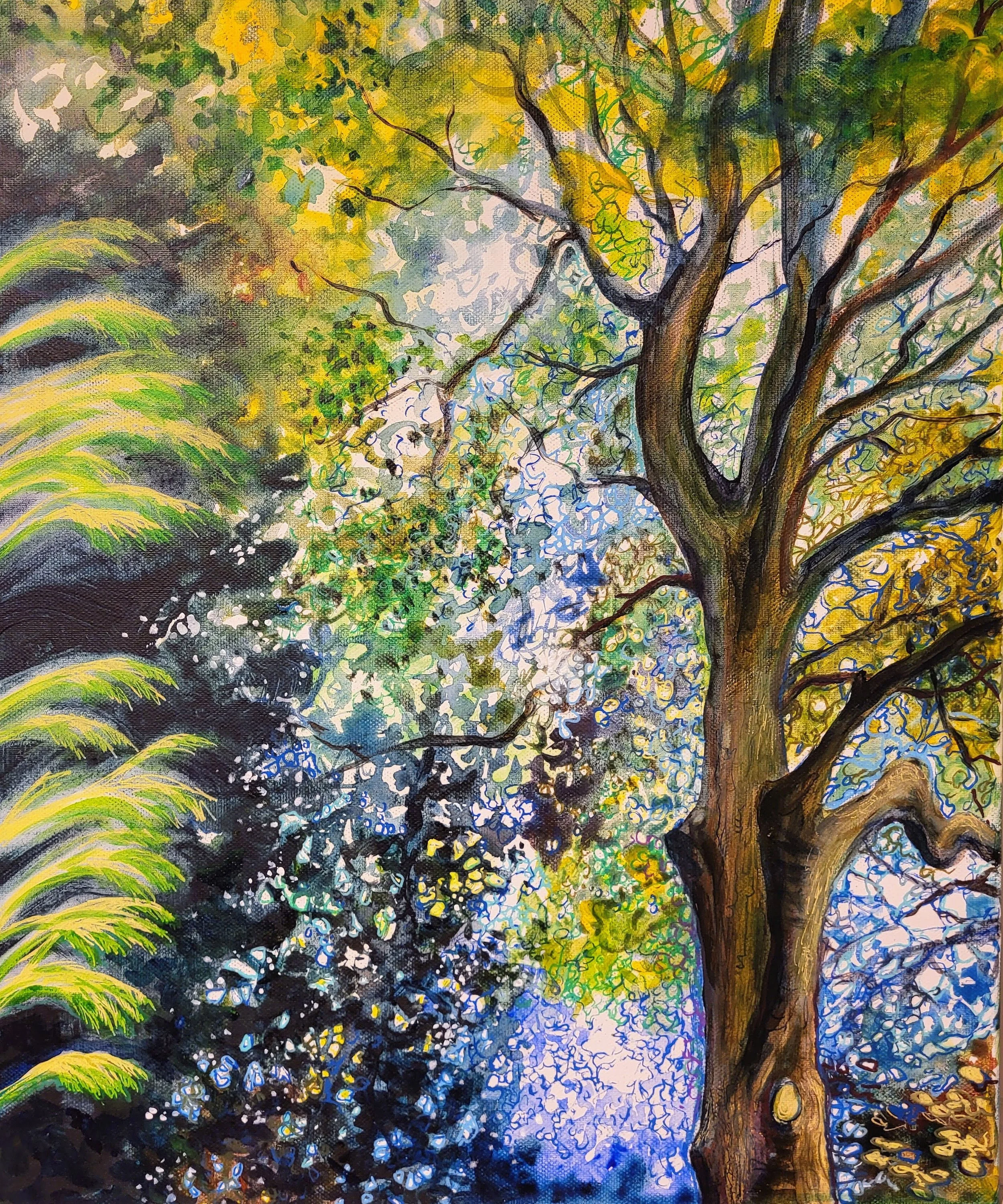 Woods, WSP. Acrylic, marker and watercolour on canvas 50 x 40cm