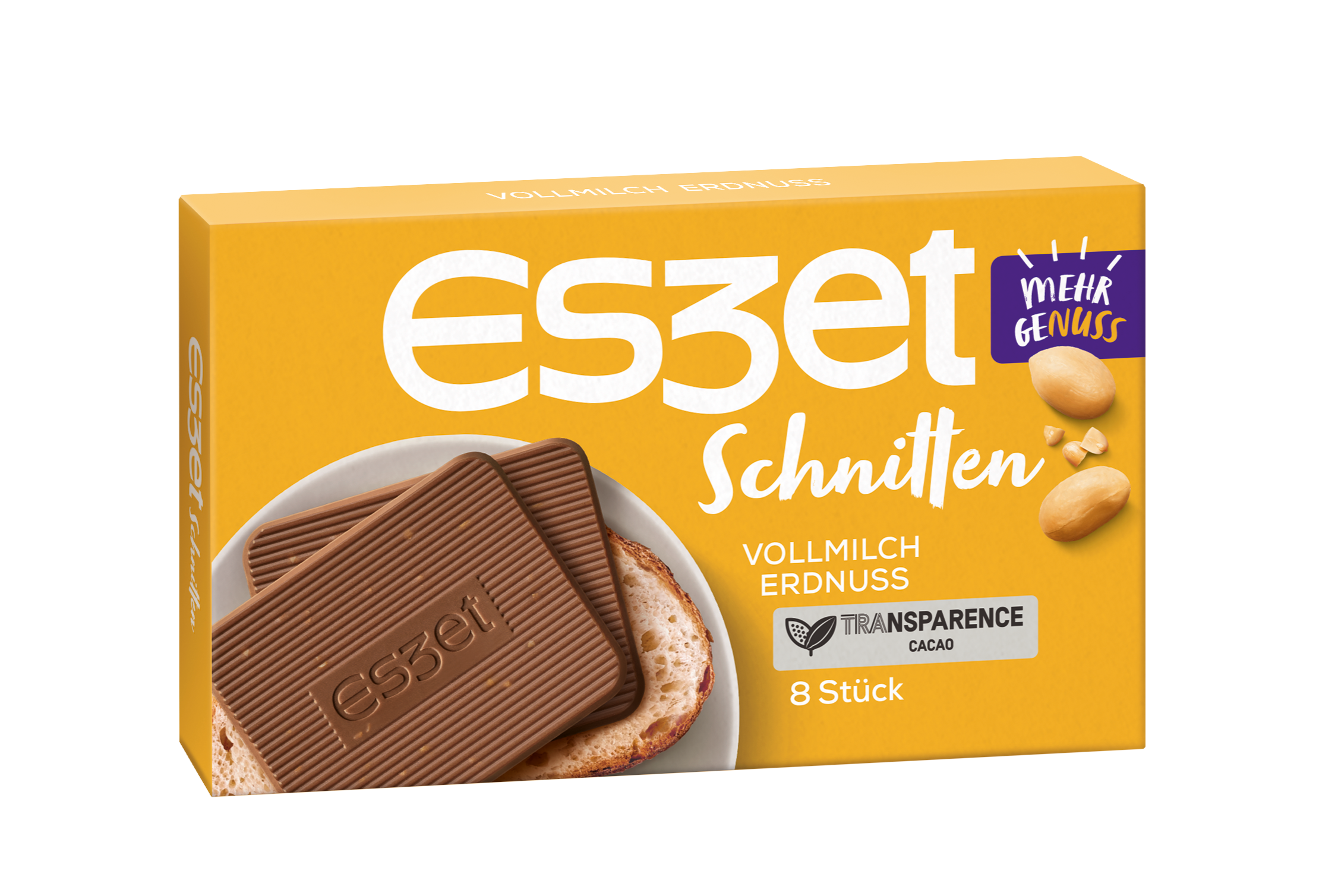 Eszet Erdnuss Schokolade Schnitten 8 Stück als Produktvorschlag, Packshot für cremigen Erdnuss Geschmack