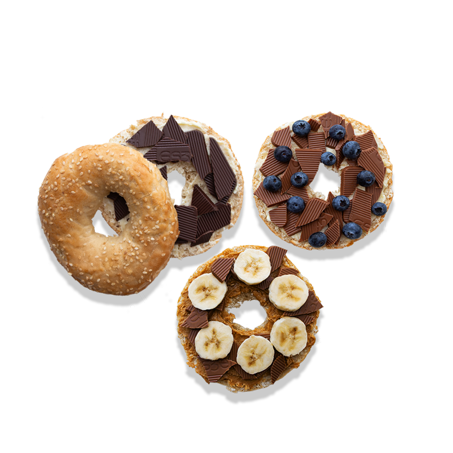 Eszet Schokolade Schnitten mit Bagels, Banane und süßen Toppings als kreative New Yorker Frühstücksidee für süße Genussmomente