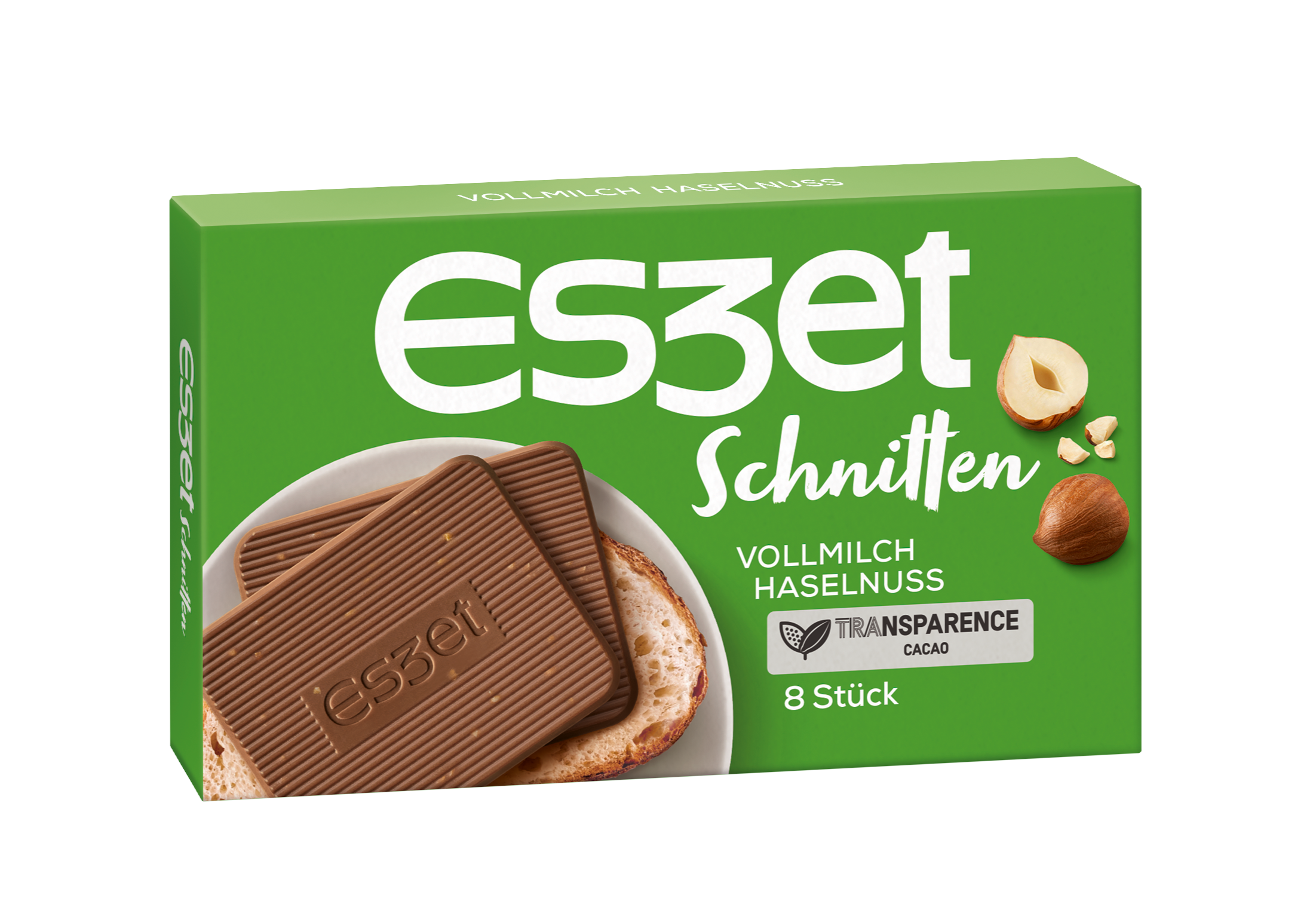 Eszet Haselnuss Schokolade Schnitten 8 Stück als Produktvorschlag, Packshot für feinen Haselnuss Geschmack