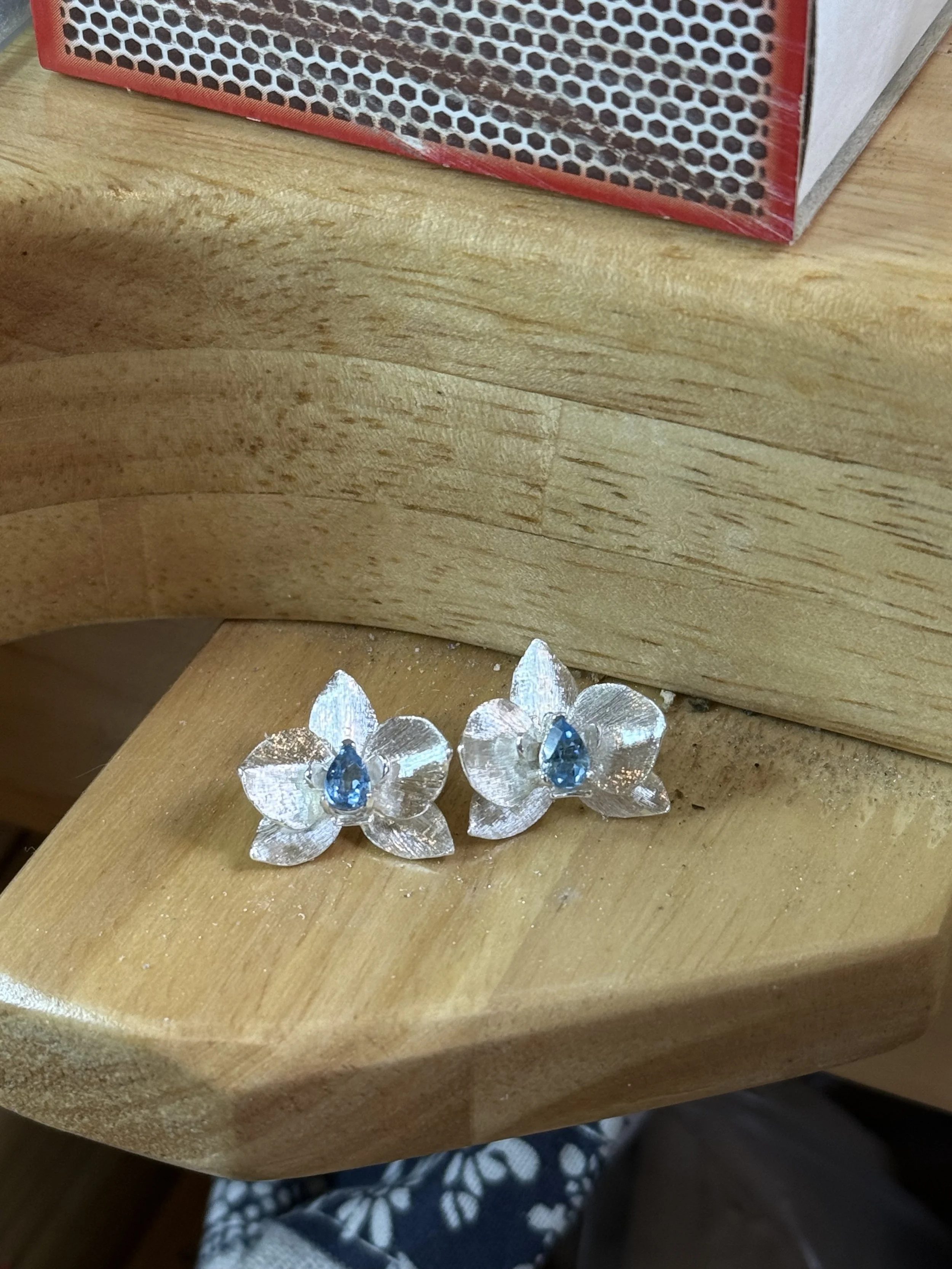 Orchid Engraved Earrings with Gemstones