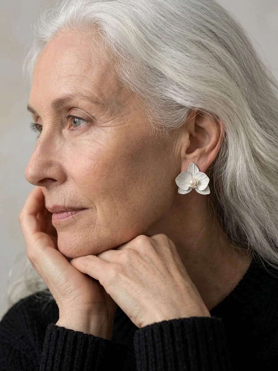 Orchid Earrings- Fine White