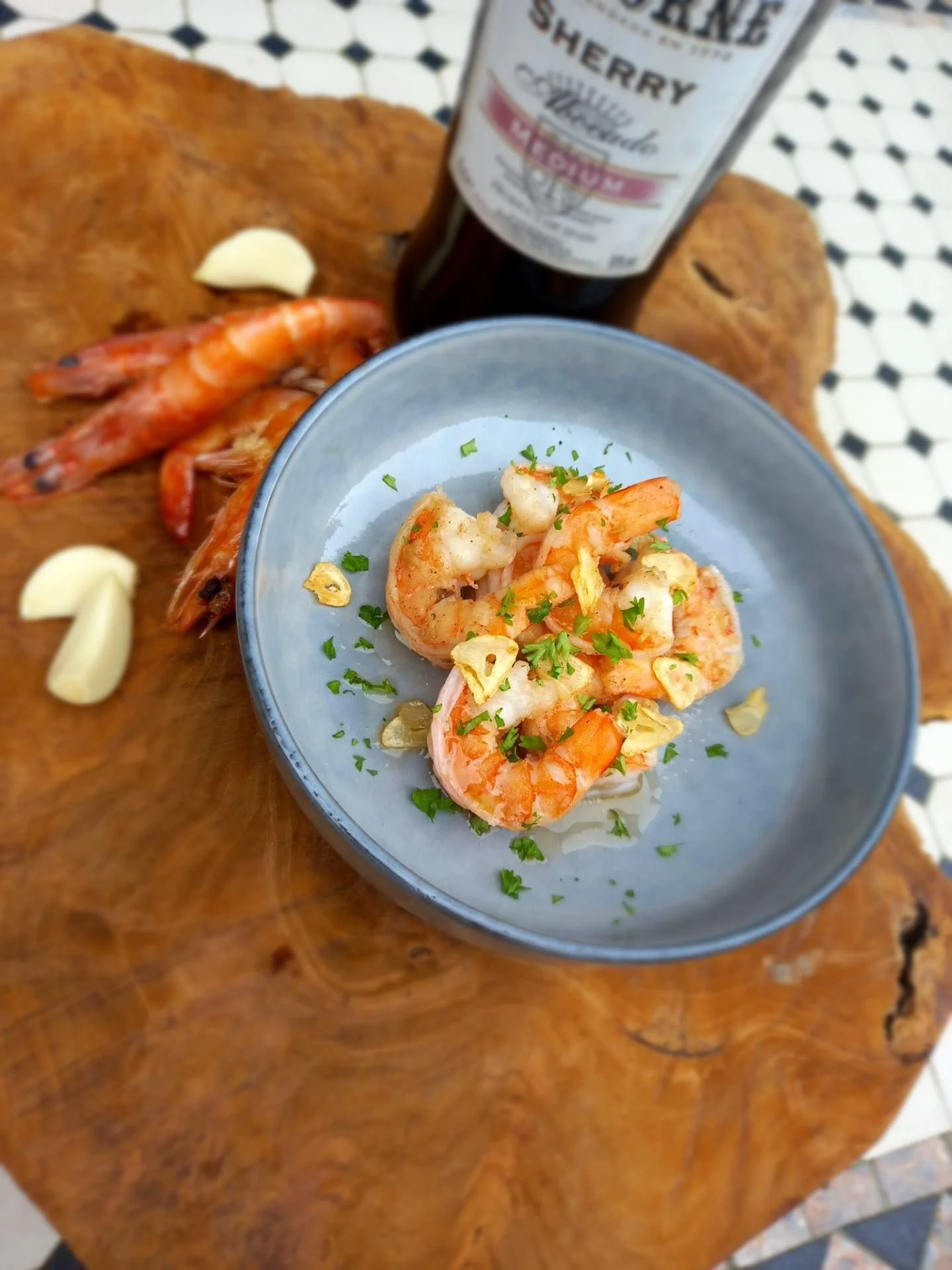 knoflookscampi met sherry