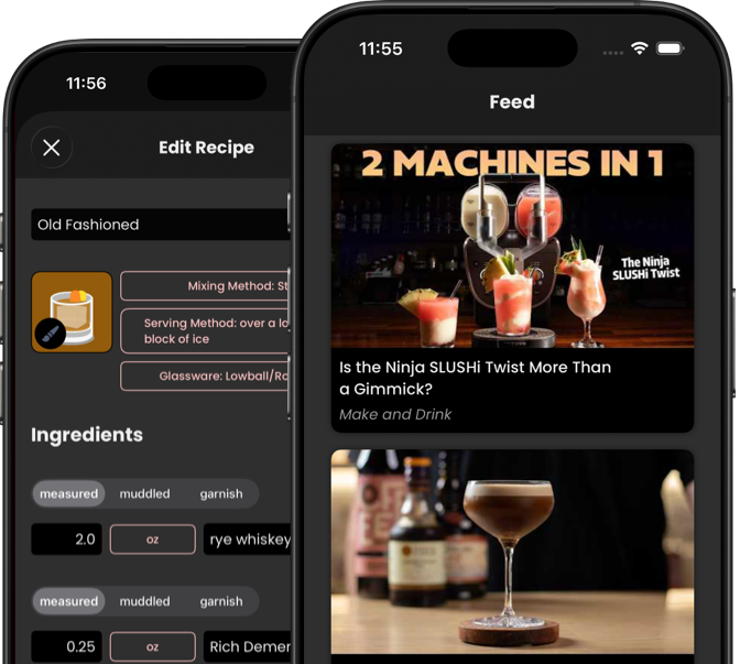 Image depicting the cocktail editor and video feed on the phone