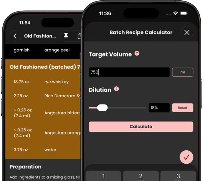 Image of the batching calculator screen shown on the phone.