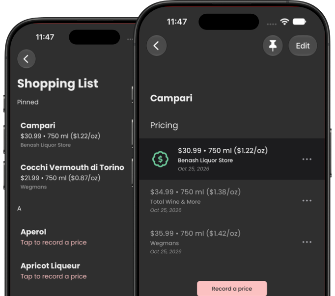 An image depicting the shopping list feature with price tracking